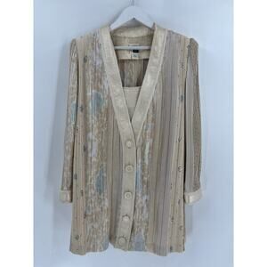 Jeanne Marc Vintage Blouse Jacket Set Womens 12/14 Gold Pleated Buttons Satin